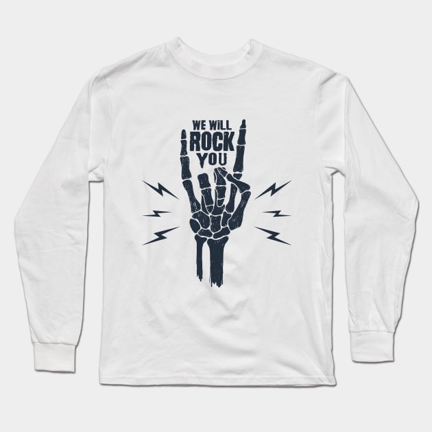 Funny Illustration. Skeleton Arm. We Will Rock You Long Sleeve T-Shirt by SlothAstronaut